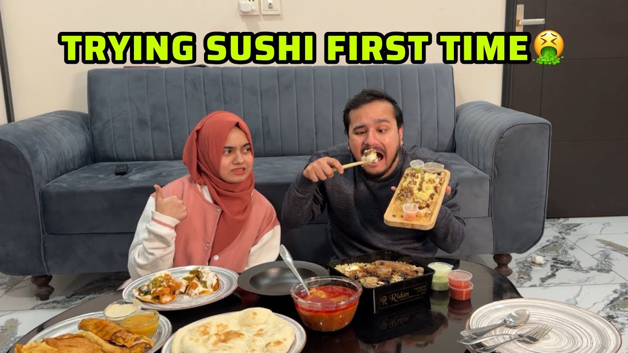Different countries eating food challenge😍||sushi khaa kar bura haal hoo gaya😂