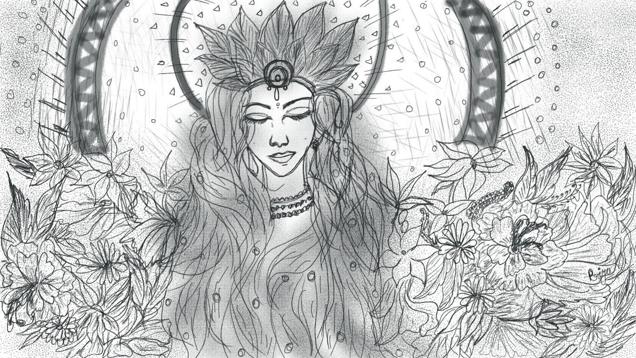 Sketch Of A Spiritual Female With Flowers | #drawingfaces #art #motivation #youtube🎨🌟