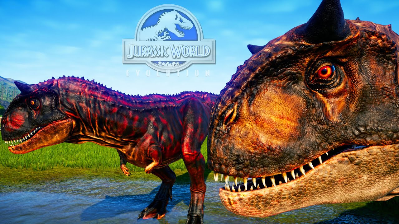 FAMILIA DE TORO! CARNOTAURUS DE CAMPAMENTO CRETACICO dinosaurio con cuernos Jurassic World Evolution