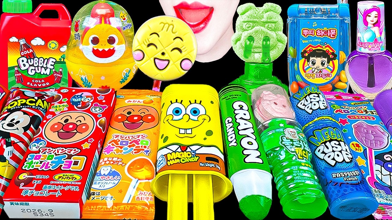 ASMR RAINBOW CANDY🌈ANPANMAN CHOCOLATE BABY SHARK EDIBLE HAIR JELLY 호빵맨 초콜릿 아기상어 젤리먹방 EATING MUKBANG