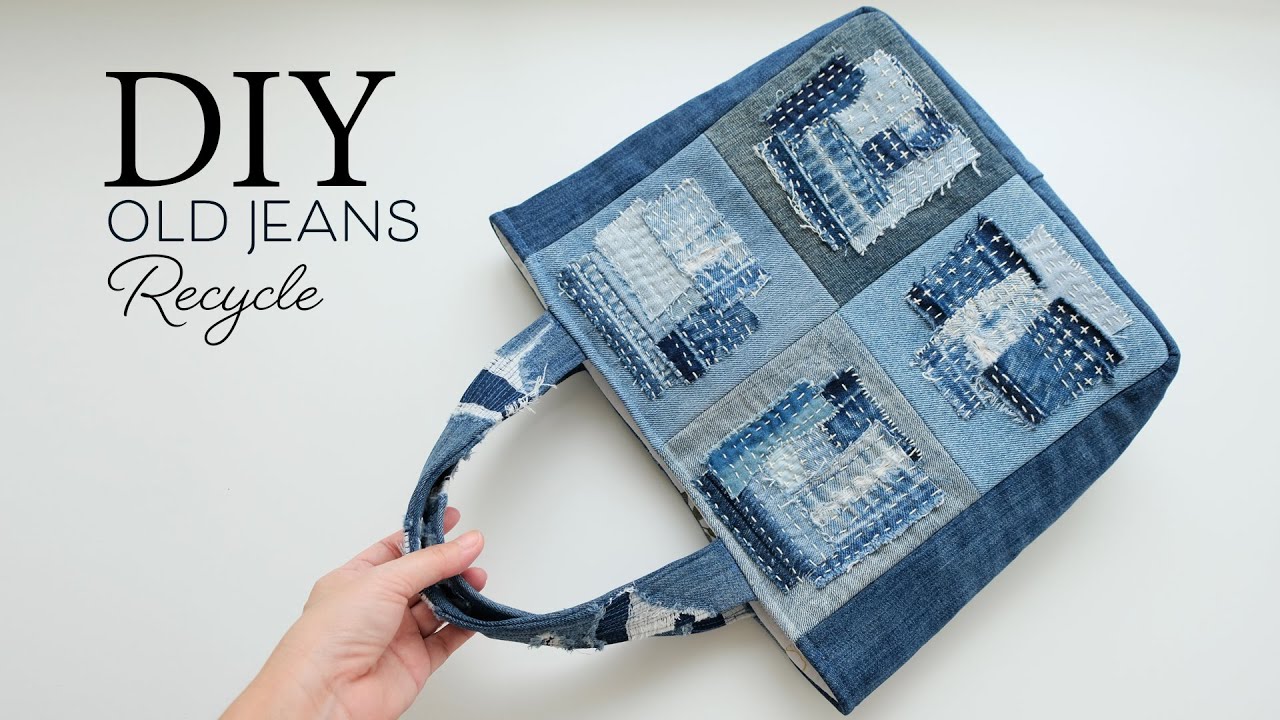Upcycled Denim Tote Bag with Vintage Boro Elements (ep 328)