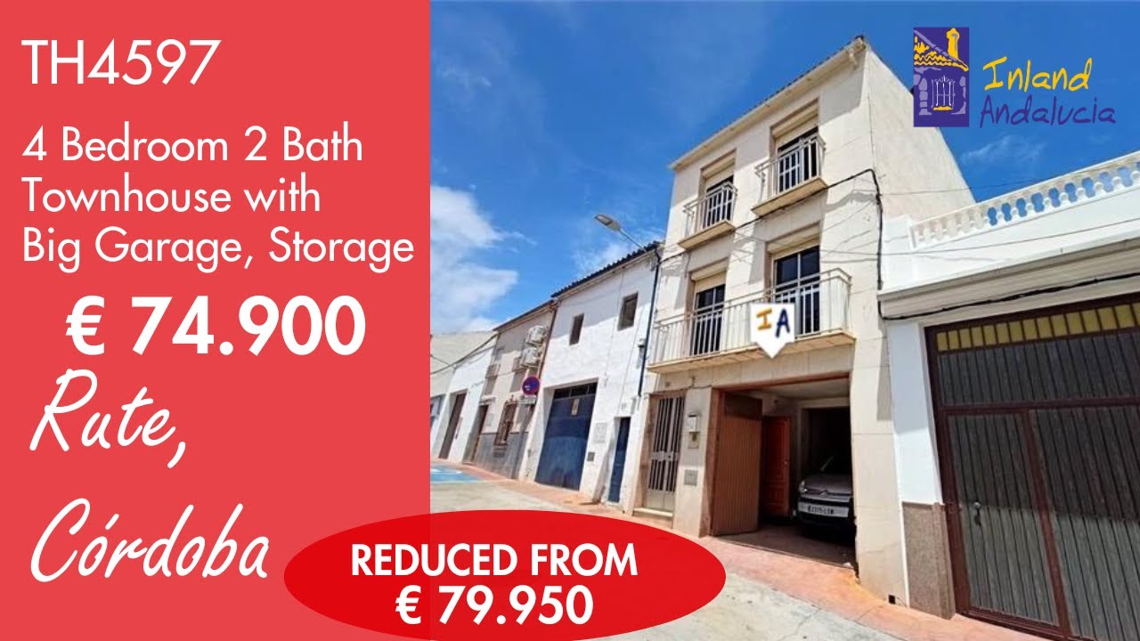 Under 75K 4 Bed Townhouse + Garage, Storage Property for sale in Spain Rute, inland Andalucia TH4597