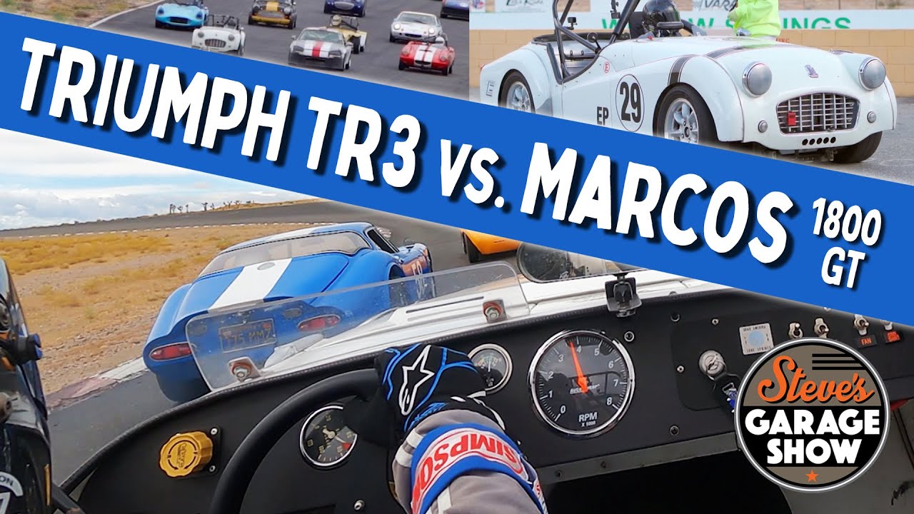 Triumph TR3 VS. Marcos 1800GT Vintage Racing!