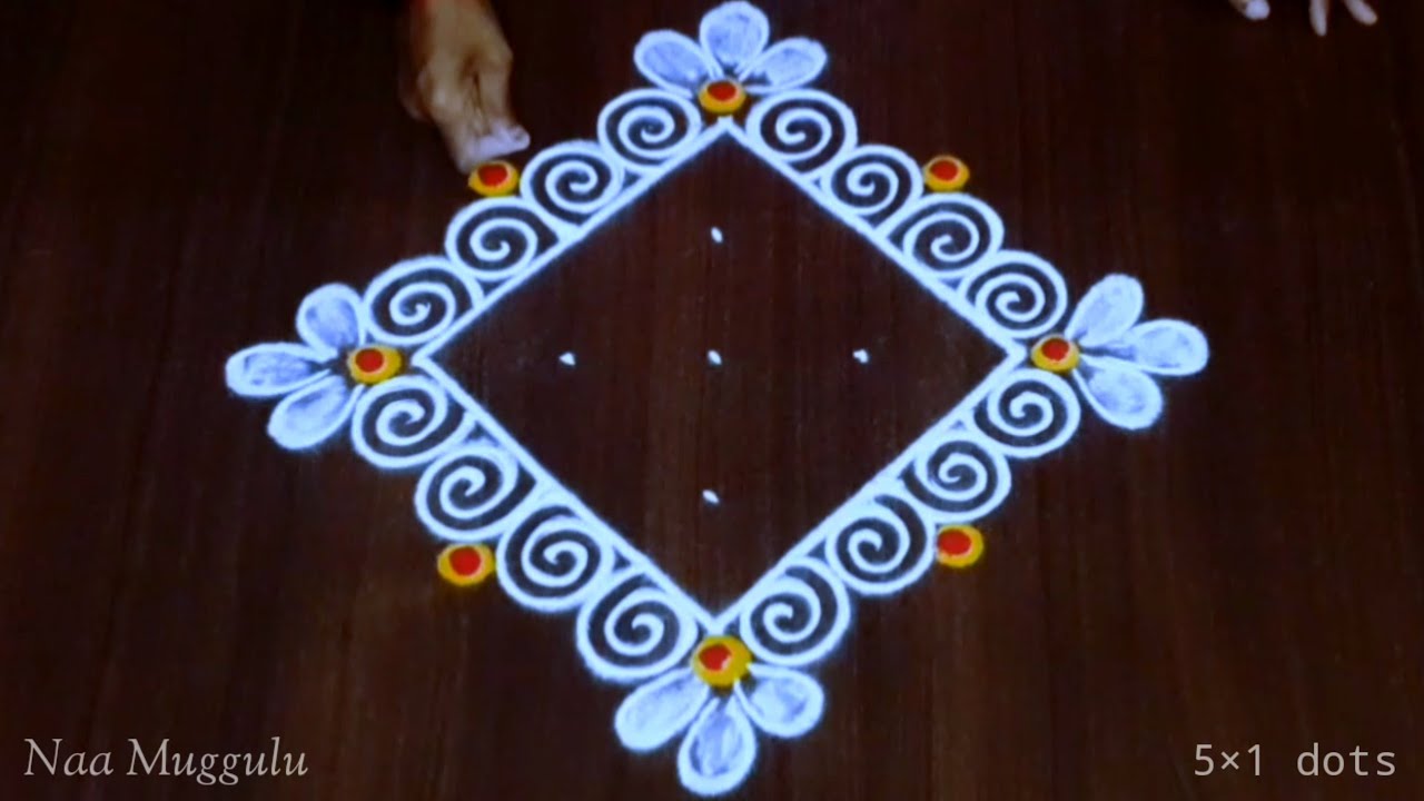 Festival special rangoli design🌷Creative muggulu🌷Chukkala muggulu 5×1 dots#naamuggulu || Naa Muggulu