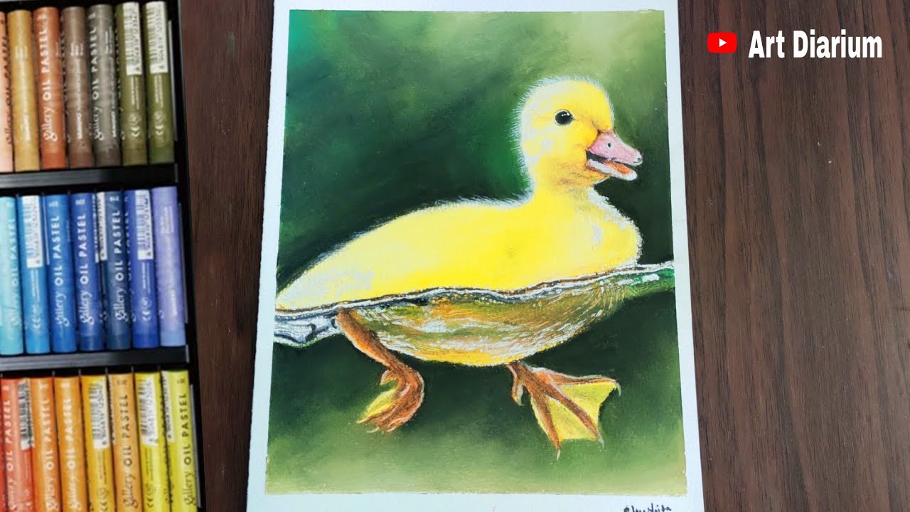 Cute Duckling drawing with Oil Pastel - Step by Step