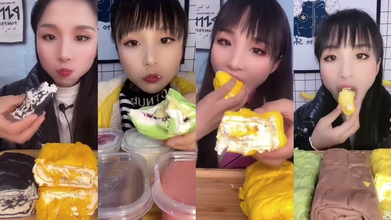 虾咪- CREAMY TOWEL CREPE ROLL CAKES (毛巾卷) || ASMR Chinese Dessert Mukbang 디저트 먹방 吃播