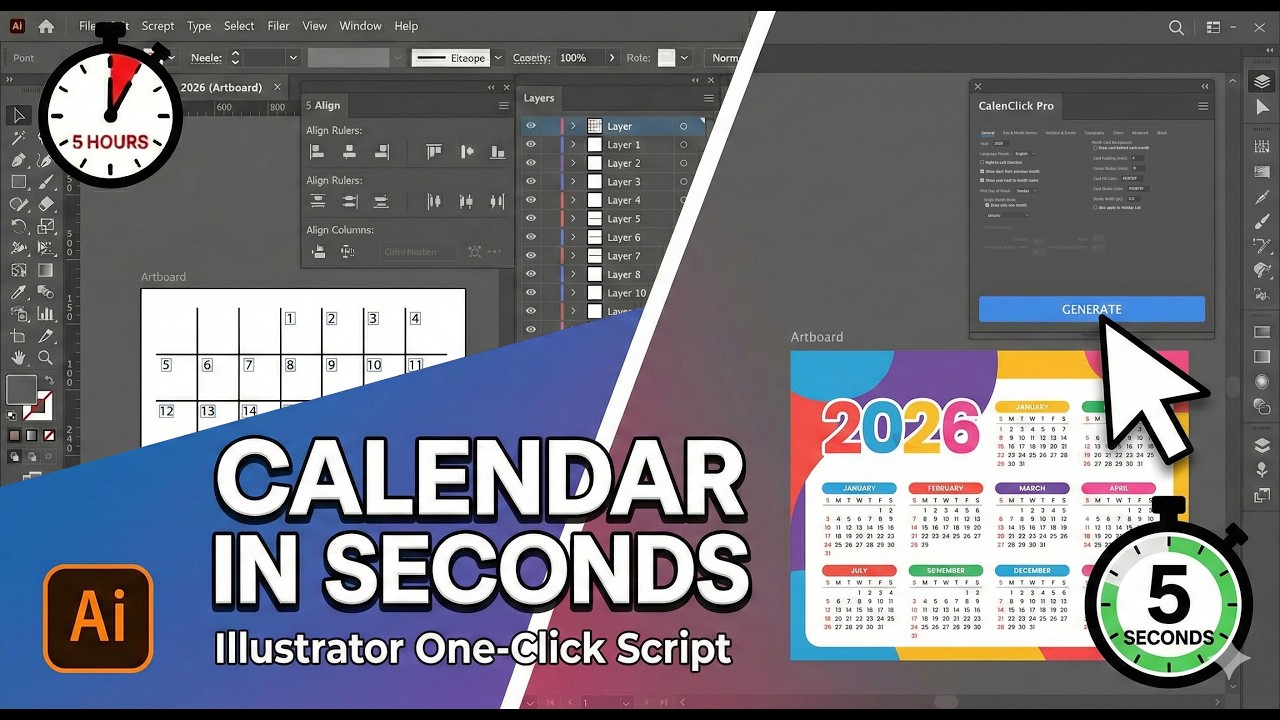 Как создать календарь в Adobe Illustrator за СЕКУНДЫ (автоматизированный скрипт) 🚀