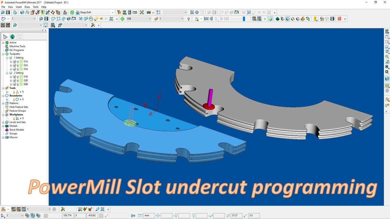 autodesk powermill Slot undarcut programming tutorial hindi