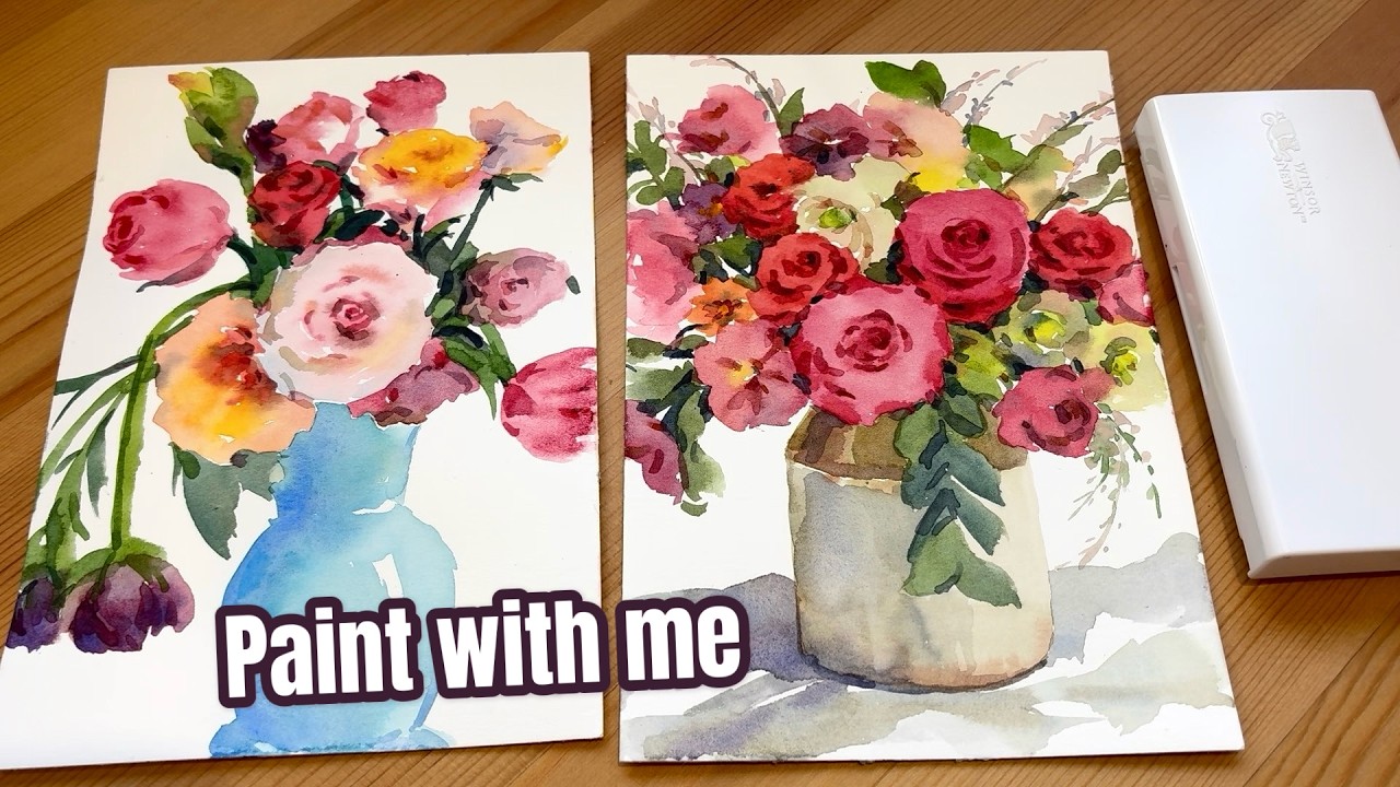 Paint with me | Beach & Flower Watercolour Painting
