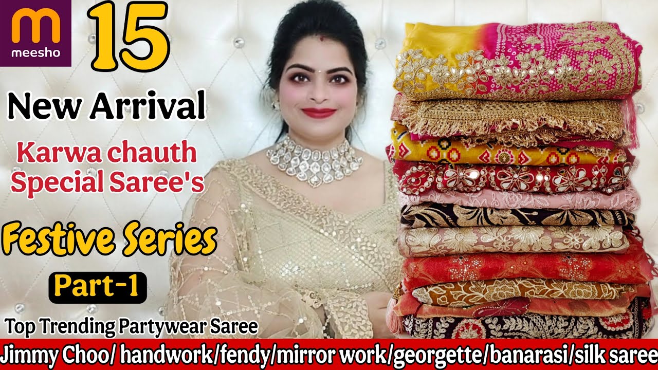 🥰Meesho Saree Haul🥰 Georgette/Bnarsi Silk Chickenkari /Jimmy Choo/Meesho Partywear Saree #sareehaul