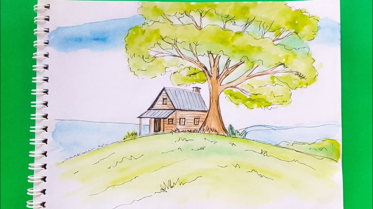 Cómo Dibujar Un Paisaje De Campo A Mano Alzada | Como Se Dibuja #dibujo #drawingtutorial 