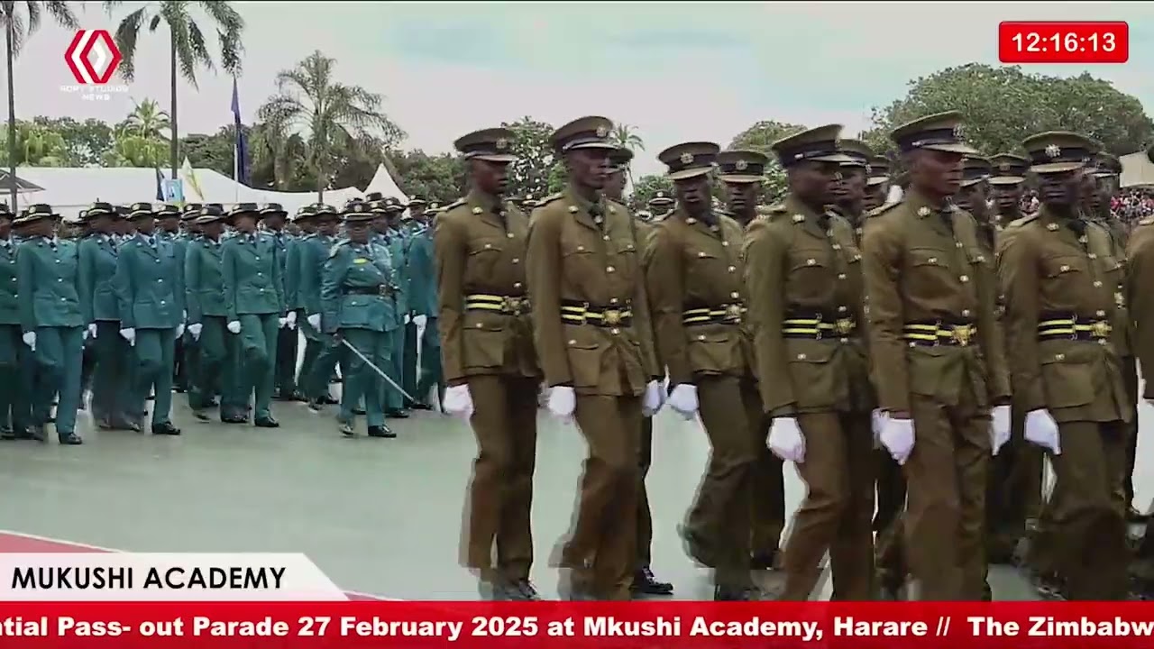 President Mnangagwa inspecting Police recruits at Mkushi Academy