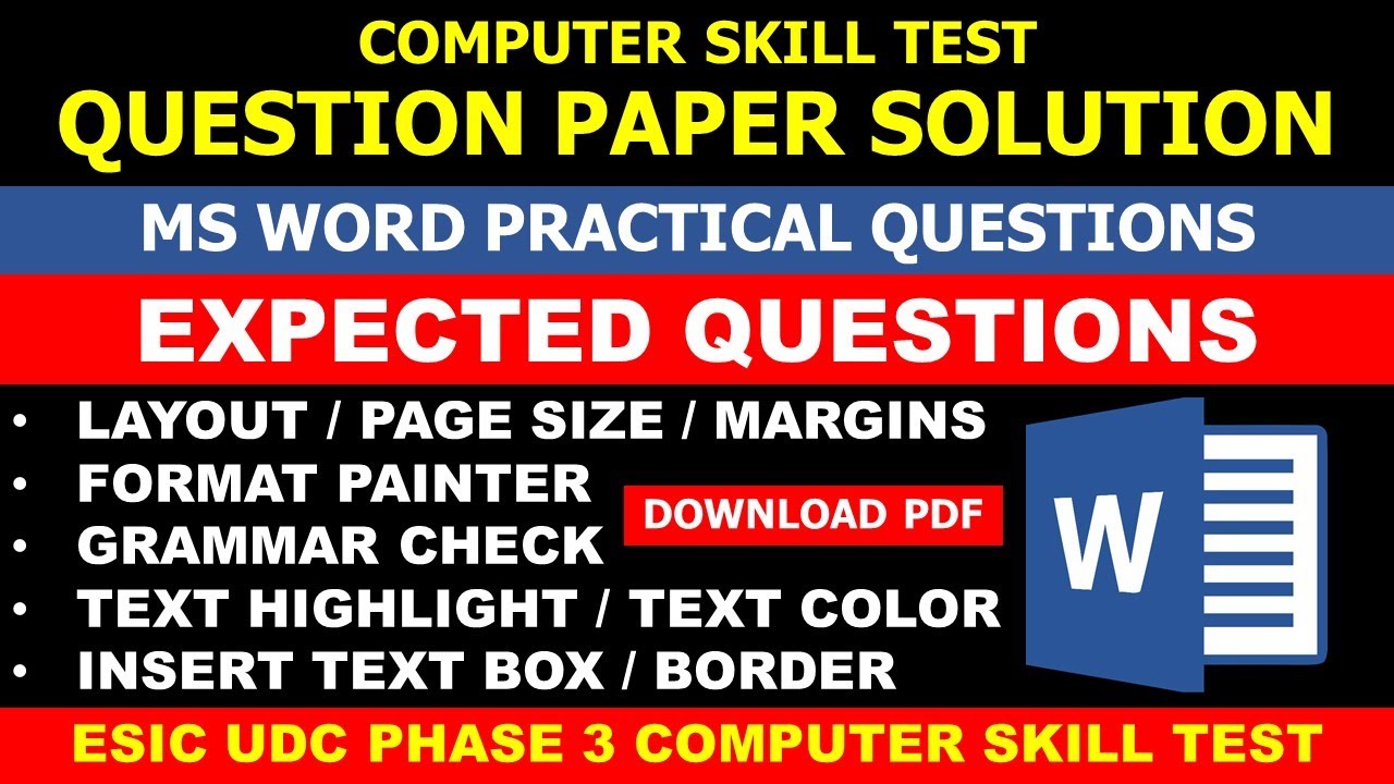 MS WORD ALL PRACTICAL QUESTIONS WITH ANSWER COMPUTER SKILL TEST EXAM UDC 2022 ISRO UDC EXAM