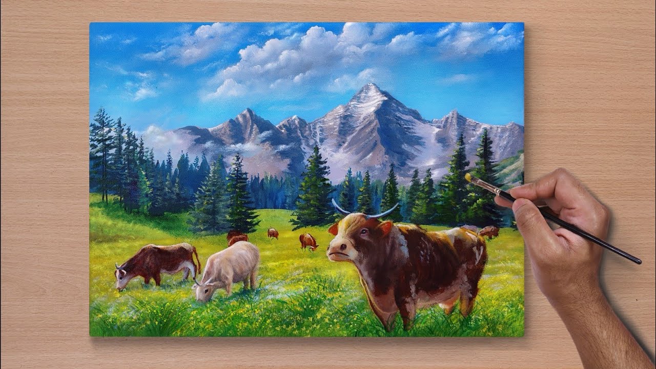 How to Paint a Mountain Landscape / Acrylic Painting / STEP BY STEP #38