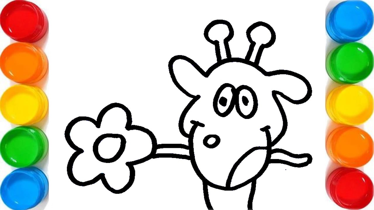 Giraffe Eating Flower Picture Drawing, Painting, Coloring for Kids and Toddlers | Learn Animal