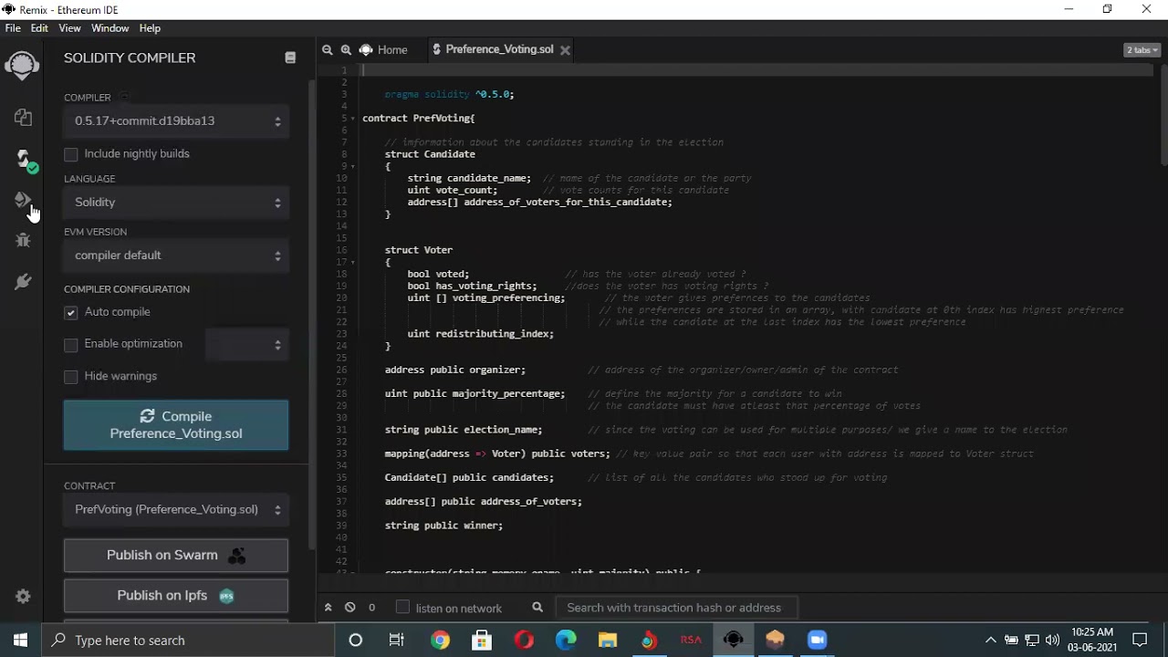 Ethereum Blockchain-based Decentralized Preferential E-Voting Smart Contract using Solidity
