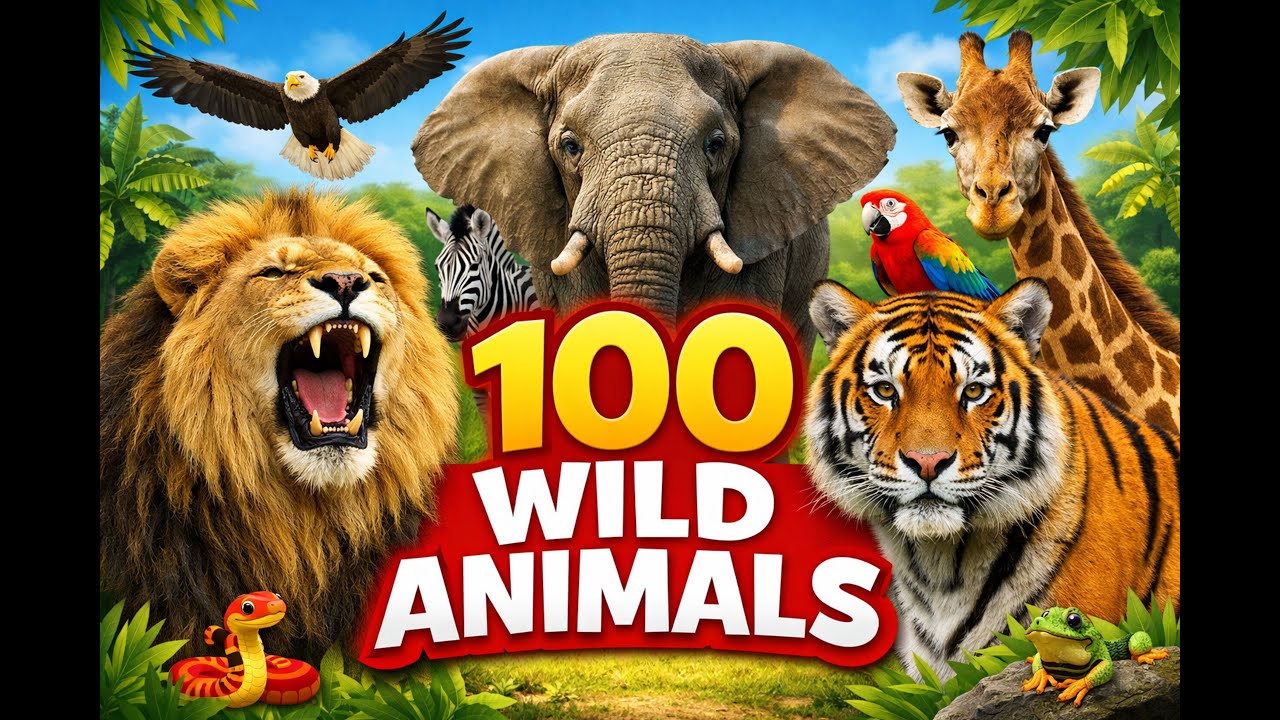 Animals for Kids and Toddlers Learning | 100 Wild Animals Names and Sounds | Educational Video