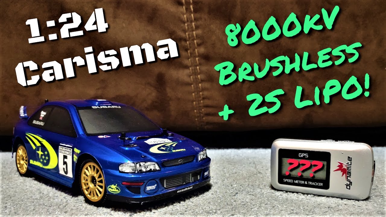 Carisma 1:24 Impreza Rally || 8000kV *Brushless* + 2s lipo || Top speed test!