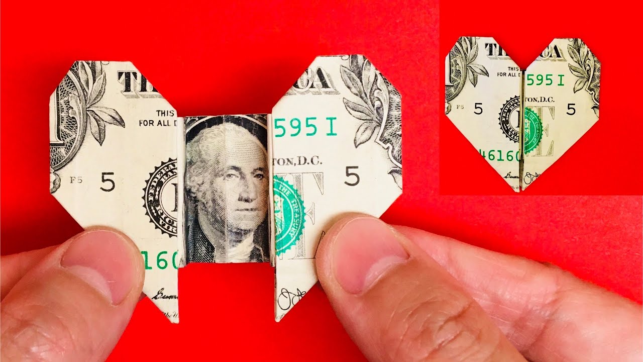 Money Heart - How to make a heart - Dollar Origami - Como Hacer un Corazón con un Billete Dollar