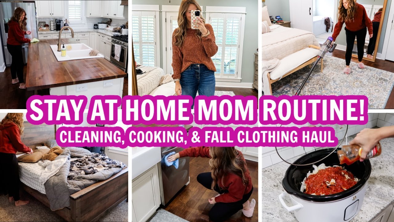 STAY AT HOME MOM ROUTINE - FULL DAY OF CLEANING, COOKING, AND CLOTHING HAUL!