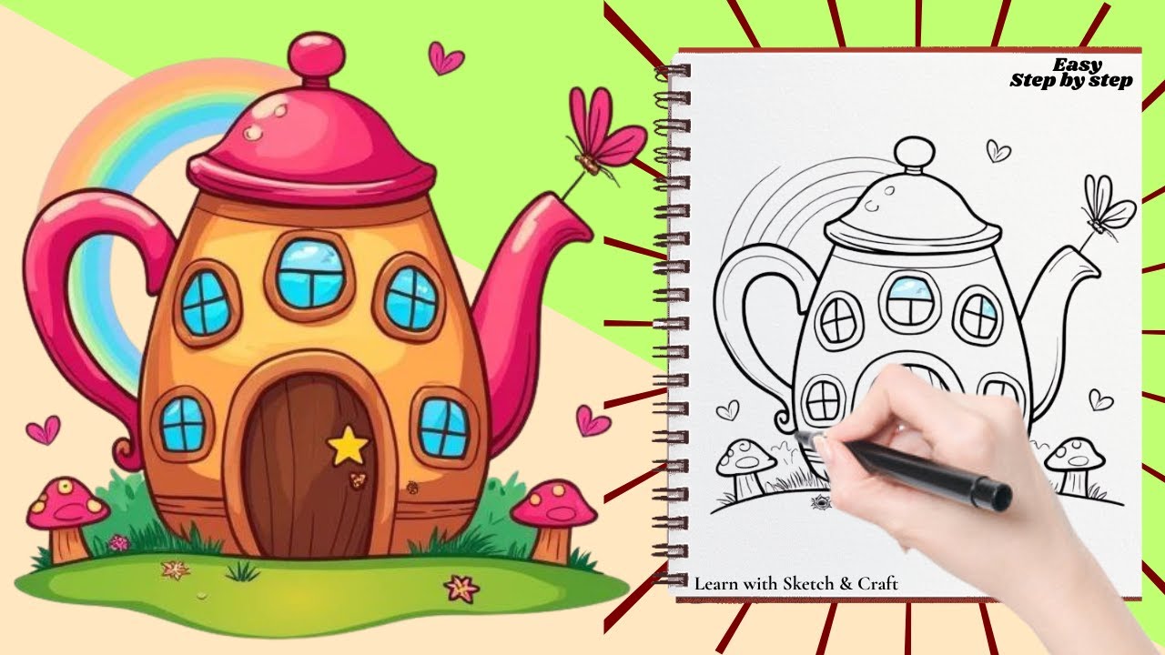 How to Draw a Teapot House 🫖🏡 | Easy & Cute Drawing Tutorial