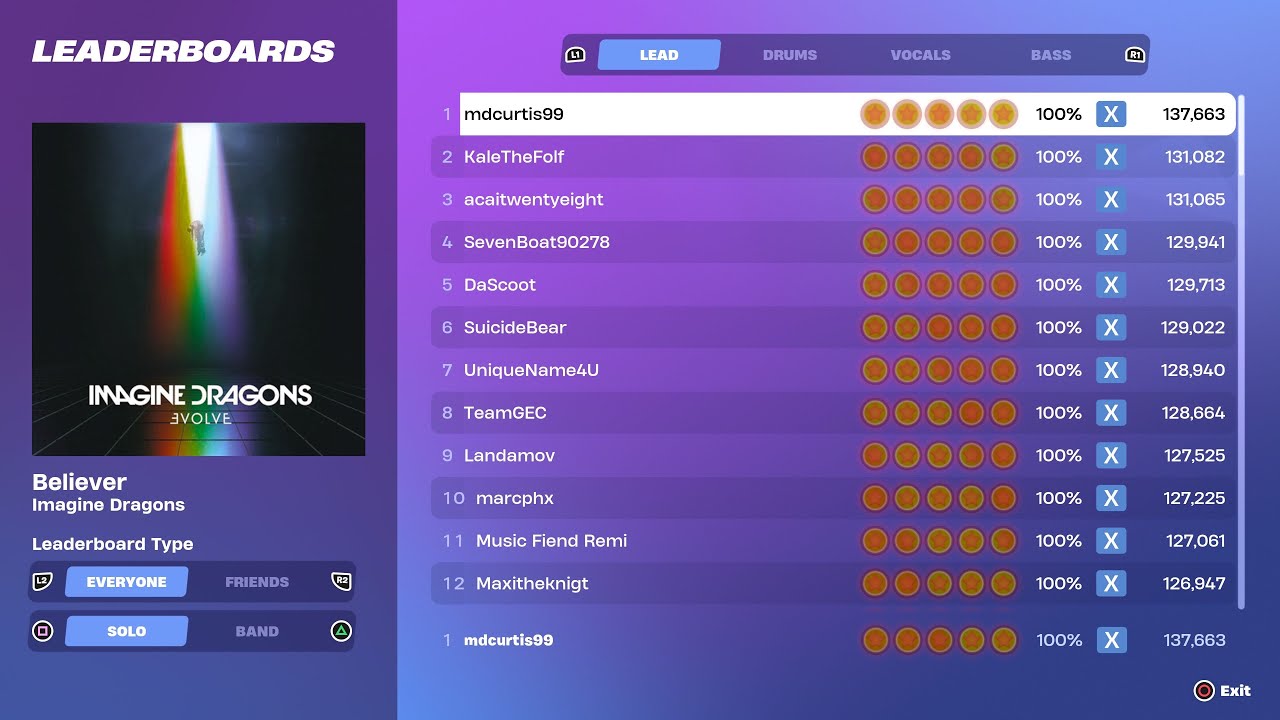 [Fortnite Festival S1] Believer Expert Lead 100% FC World Record
