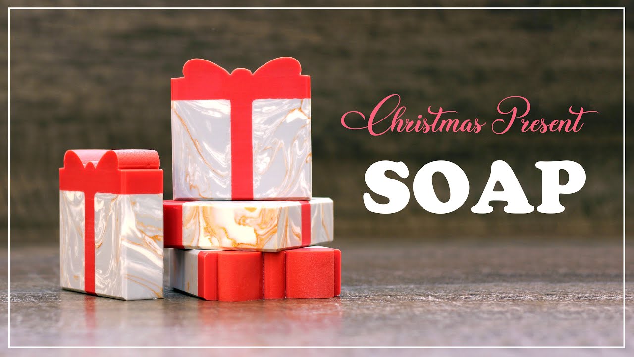 A Christmas Wish ~ Cold Process Soap Making ~ Present / Gift Box with Marbling and a Big Red BOW DIY