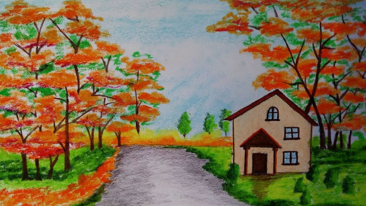 How To Draw Autumn Season Scenery.Step by step(easy draw)