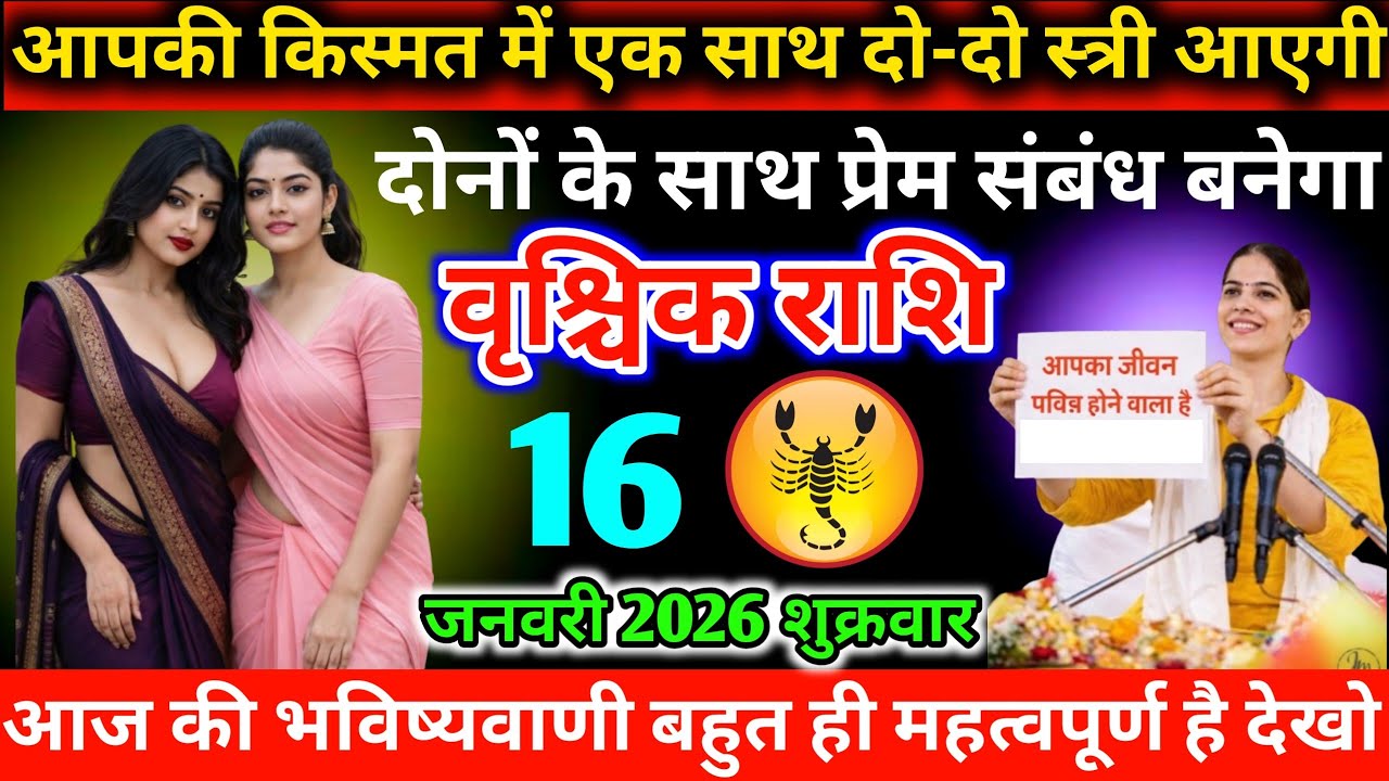 #वृश्चिक आपकी किस्मत में एक साथ दो-दो स्त्री आएगी दोनों के साथ प्रेम संबंध बनेगा 16 जनवरी 2026 