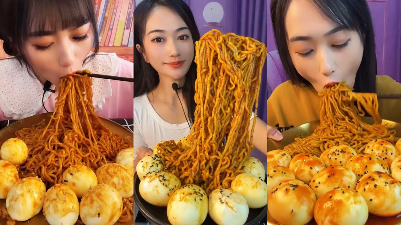 MUKBANG 먹방 EATING SPICY NOODLES and SOFT BOIL EGGS chewy sounds | ASMR | chinese foods 辣面鸡蛋