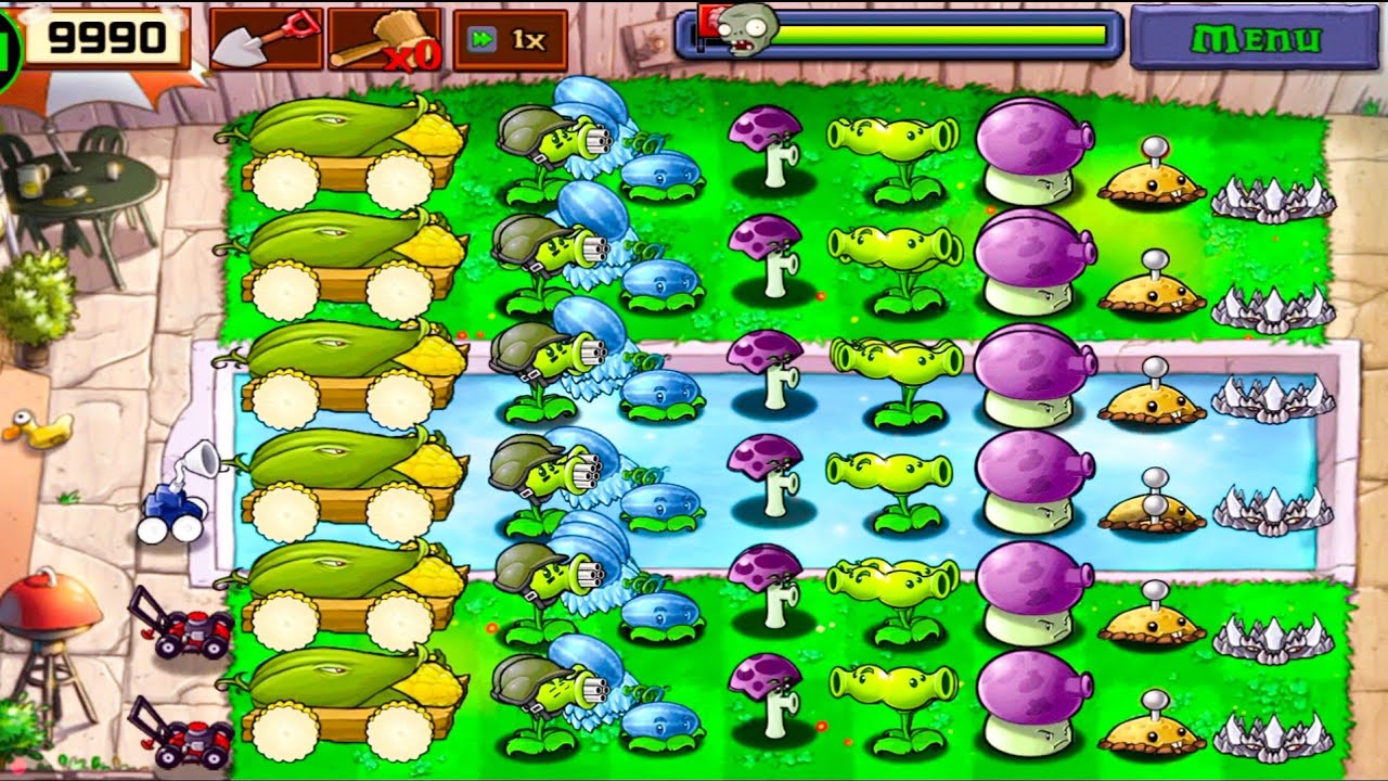 Plants Vs zombies Survival Pool Cob Cannon+Gatling Pea+Winter Melon+Fume+Scaredy Vs Zombies Part-2