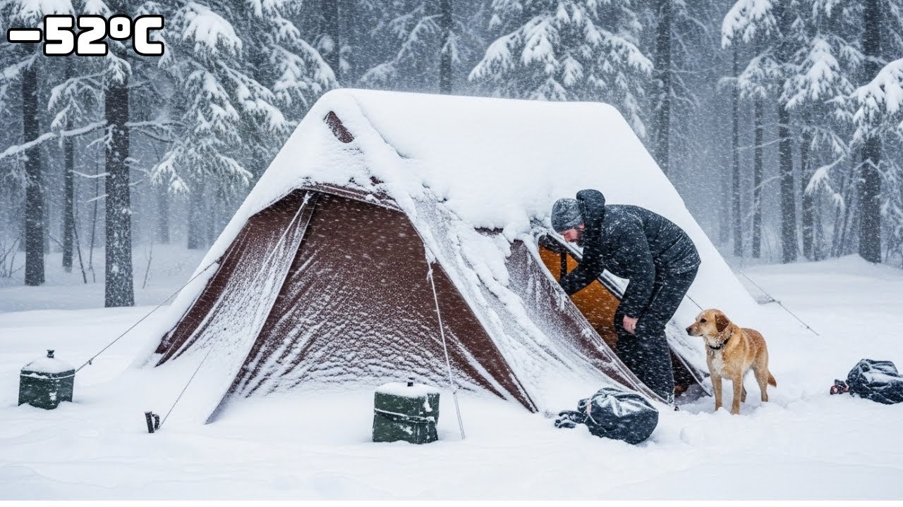 Surviving a −52°C Blizzard with My Dog  Hot Tent
