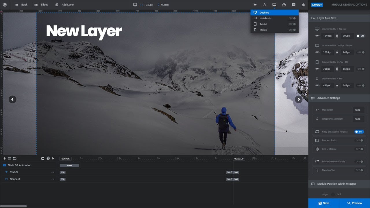 Адаптивные настройки Slider Revolution 6.0