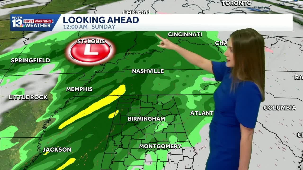 Warm weather in the Alabama forecast with a few rain showers before a threat of weekend storms