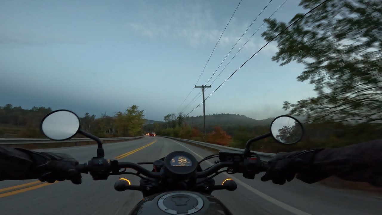 Early morning fall colors in Maine // Motorcycle ride POV