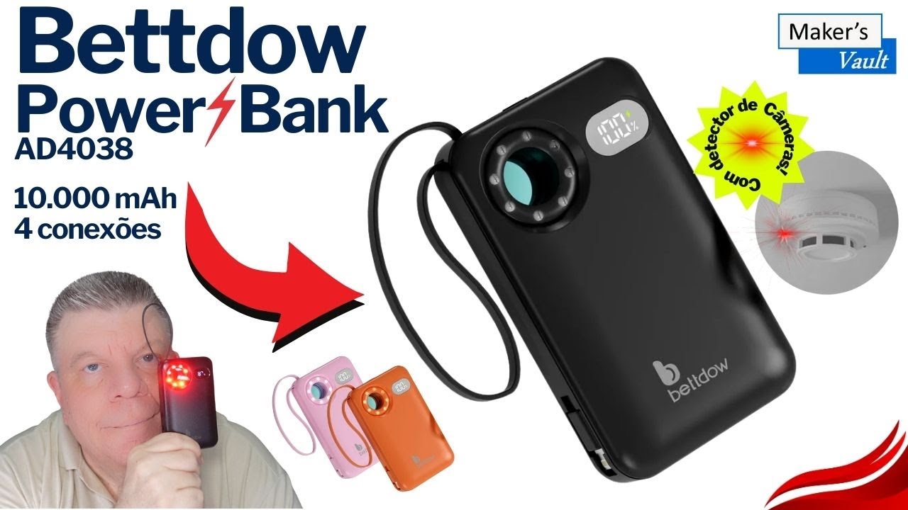 Bettdow Power Bank AD4038: 10.000mAh | 4 conex&otilde;es | Detector de c&acirc;meras espi&atilde;s