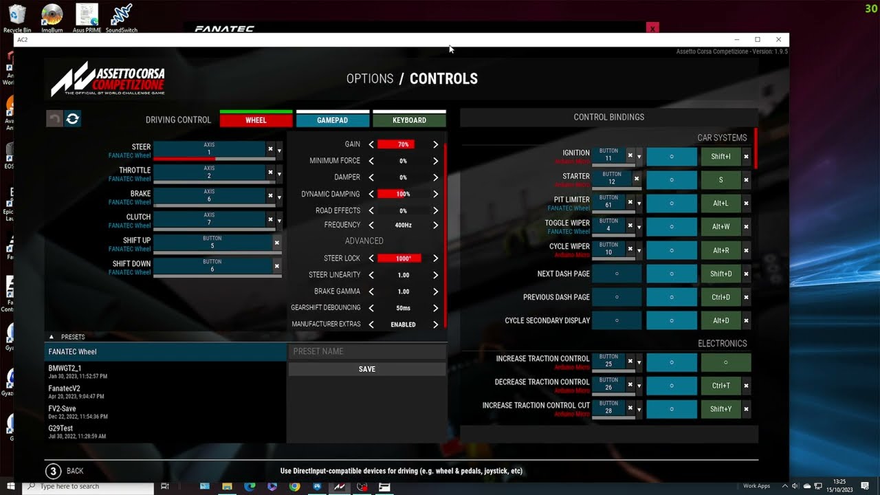 Easy guide to Fanatec GT DD Pro / CSL DD 8nm FFB settings for Assetto Corsa Competizione (ACC)