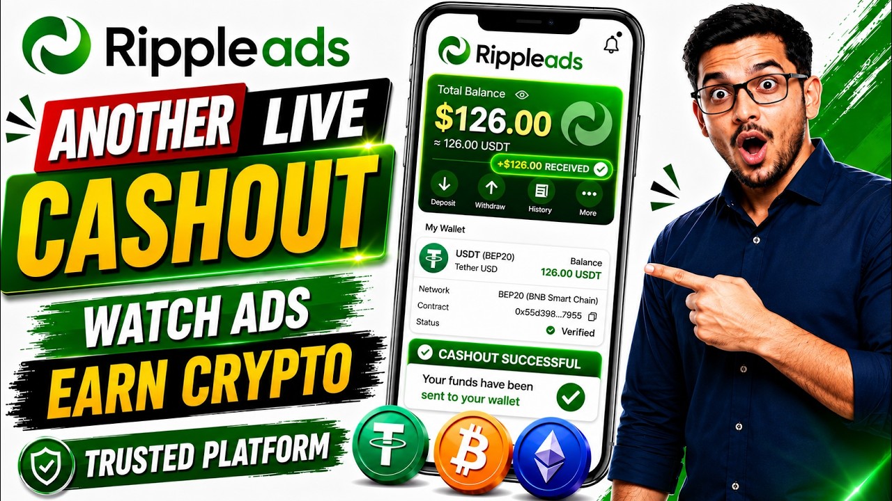 RippleAds Another Live Cashout Proof 🔥 | Watch Ads & Earn Crypto | 17 Days Review