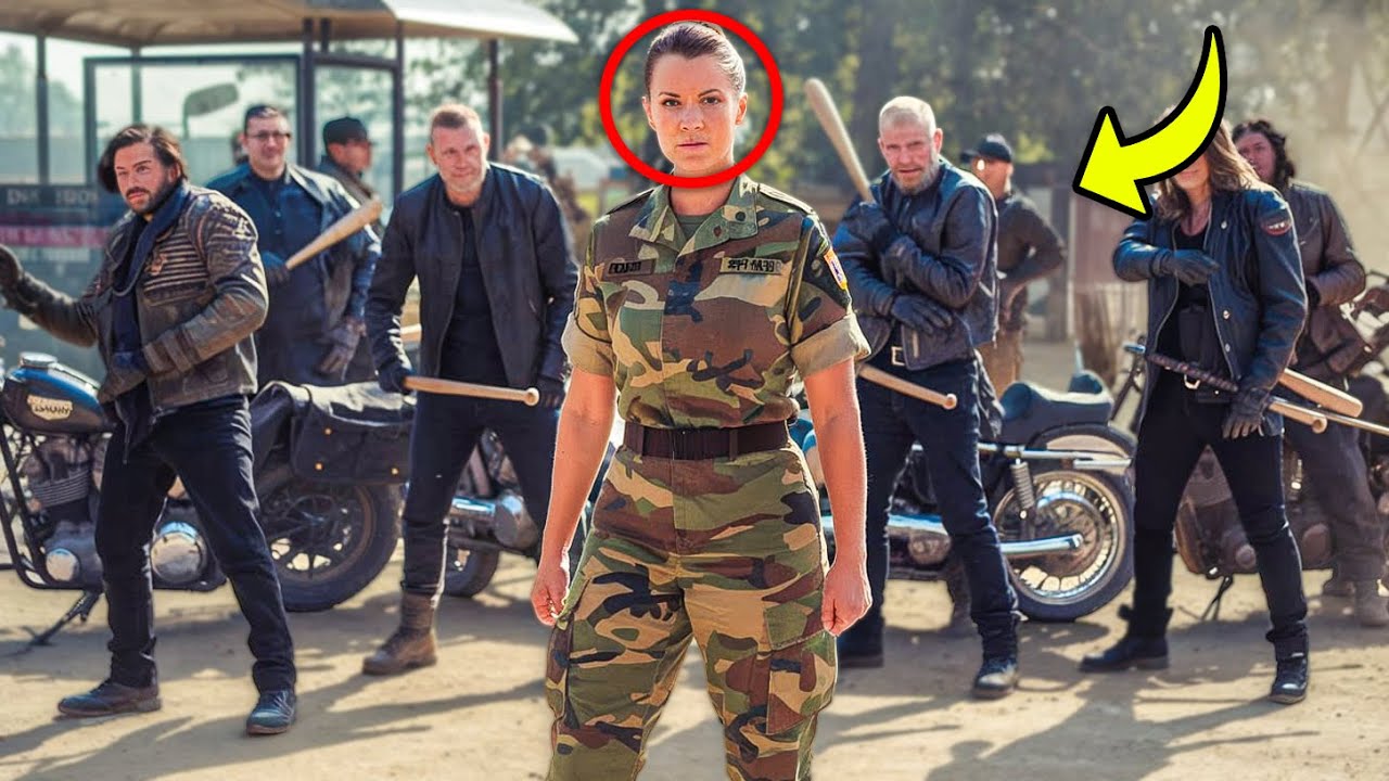 Eine Bande Von Bikern Nimmt Die Falsche Milit&auml;rfrau An Einem Busbahnhof Auf