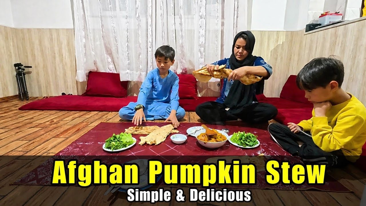 Afghan Mother CooksPumpkin Stew - Kids HelpSet the Table.