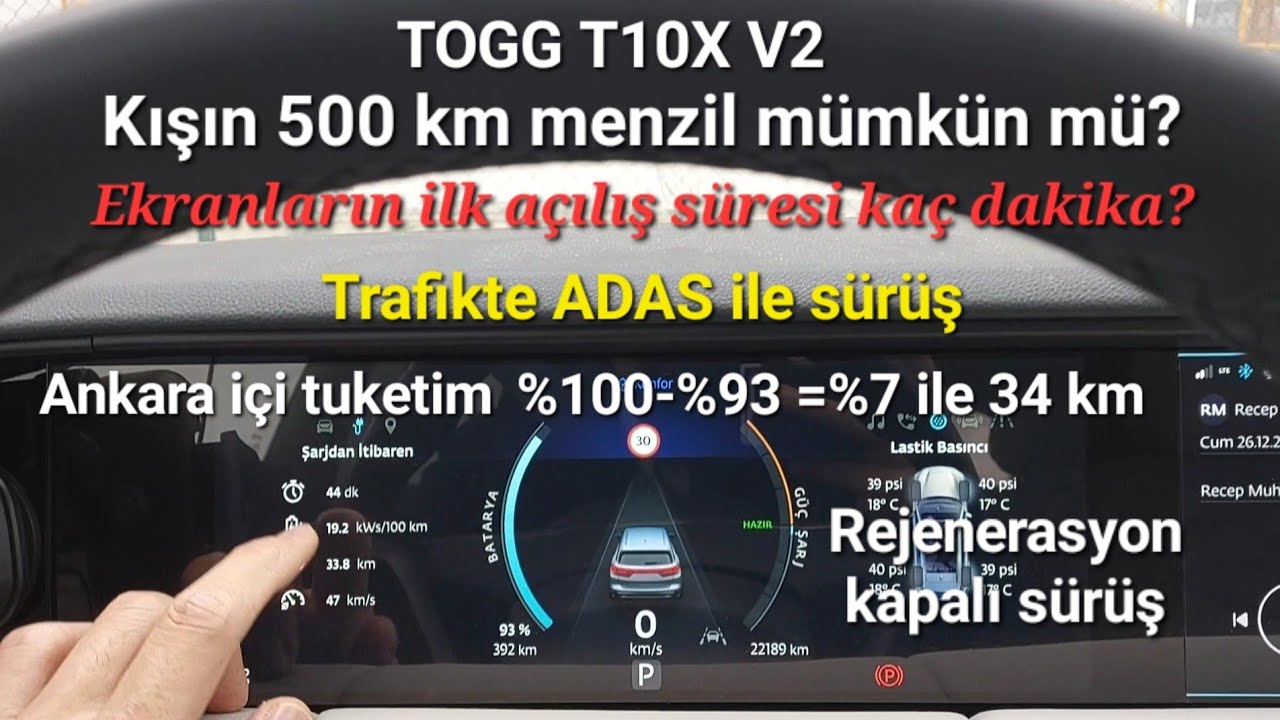 TOGG T10X V2 Kışın 500 km mümkün mü? Ankara hava 6 derece. TOGG açılış süresi. %100 sarjla basladik