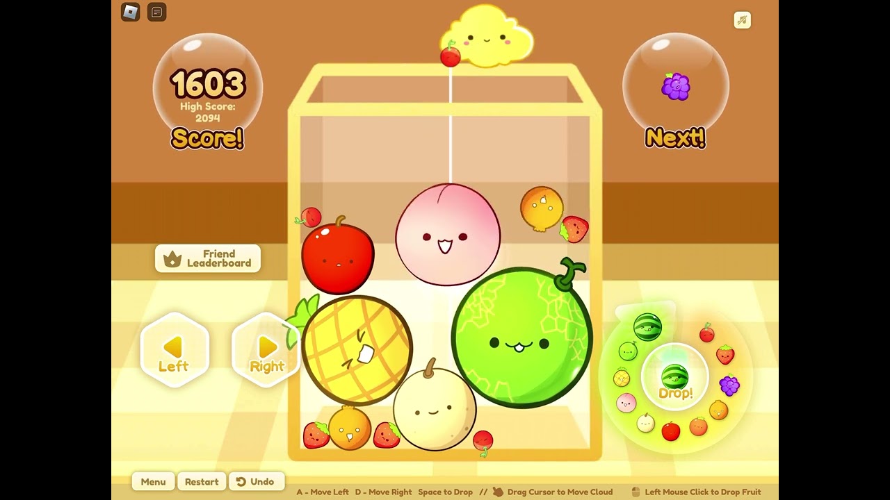 Una partida normal de suika game en roblox