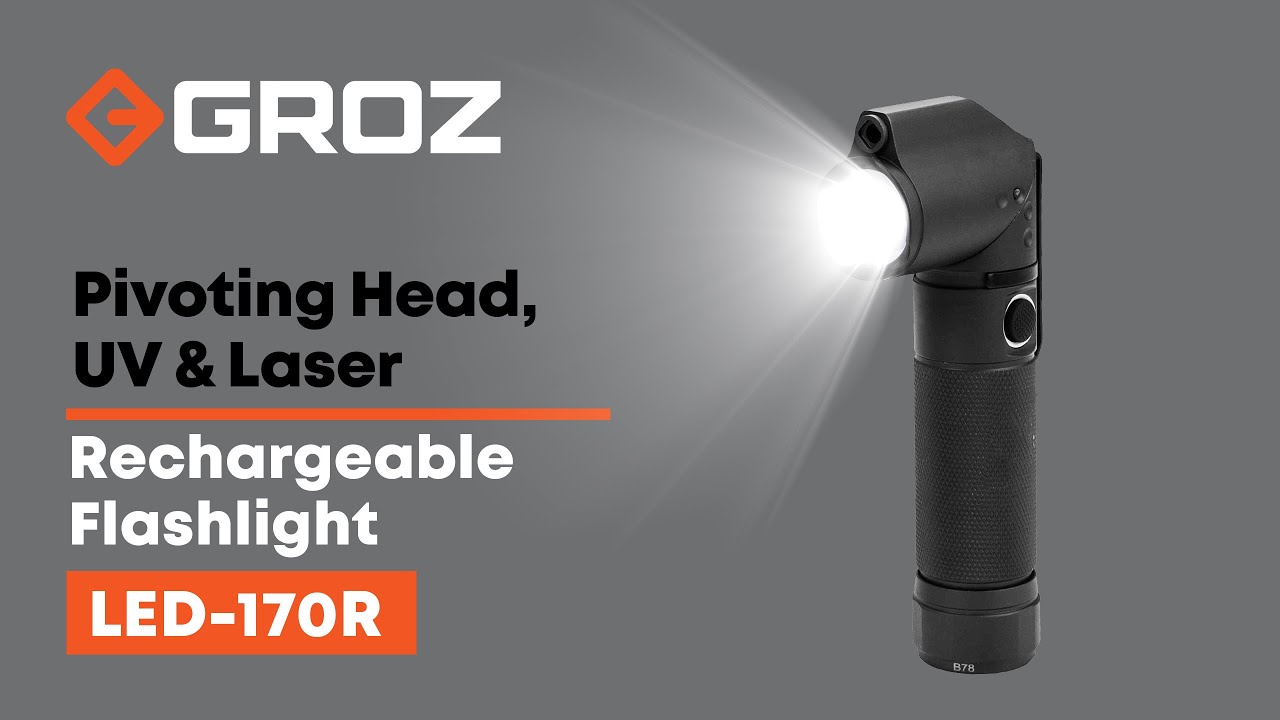 GROZ Flashlight with Pivoting Head, UV & Laser (LED 170R)