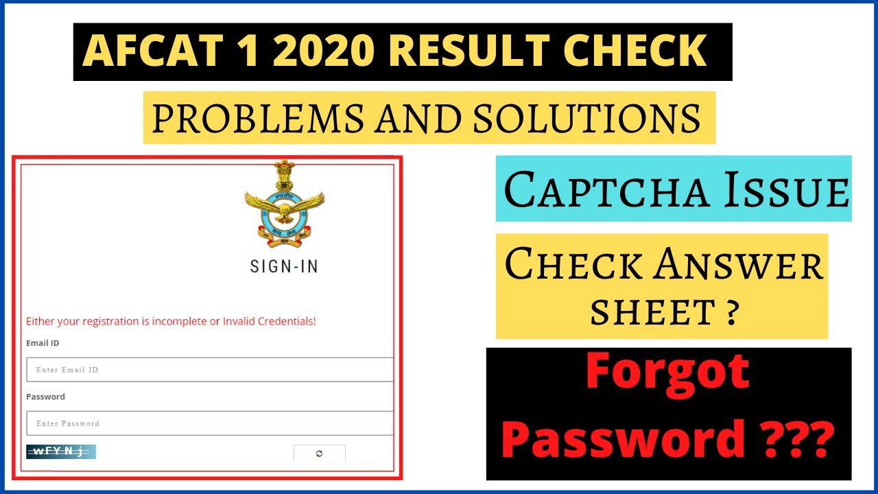 AFCAT LOGIN Problem 2020 | Invalid Username | CAPTCHA Issue | All Answered