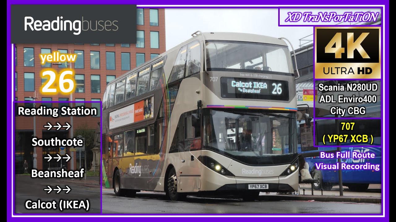 [Reading buses] yellow 26 ~ Reading Station ➝ Calcot (IKEA)【4K UW】