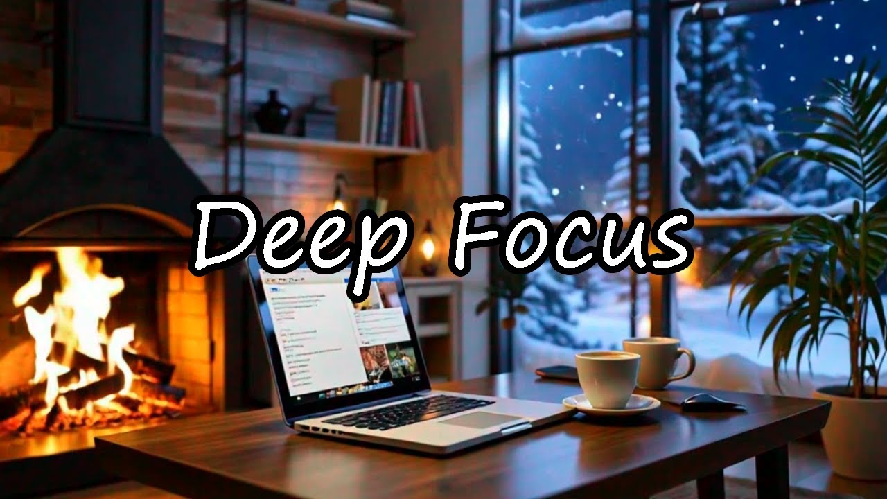 Deep Work Music by the Fireplace ❄️ Snowy Winter Ambience for Focus, Study & Reading