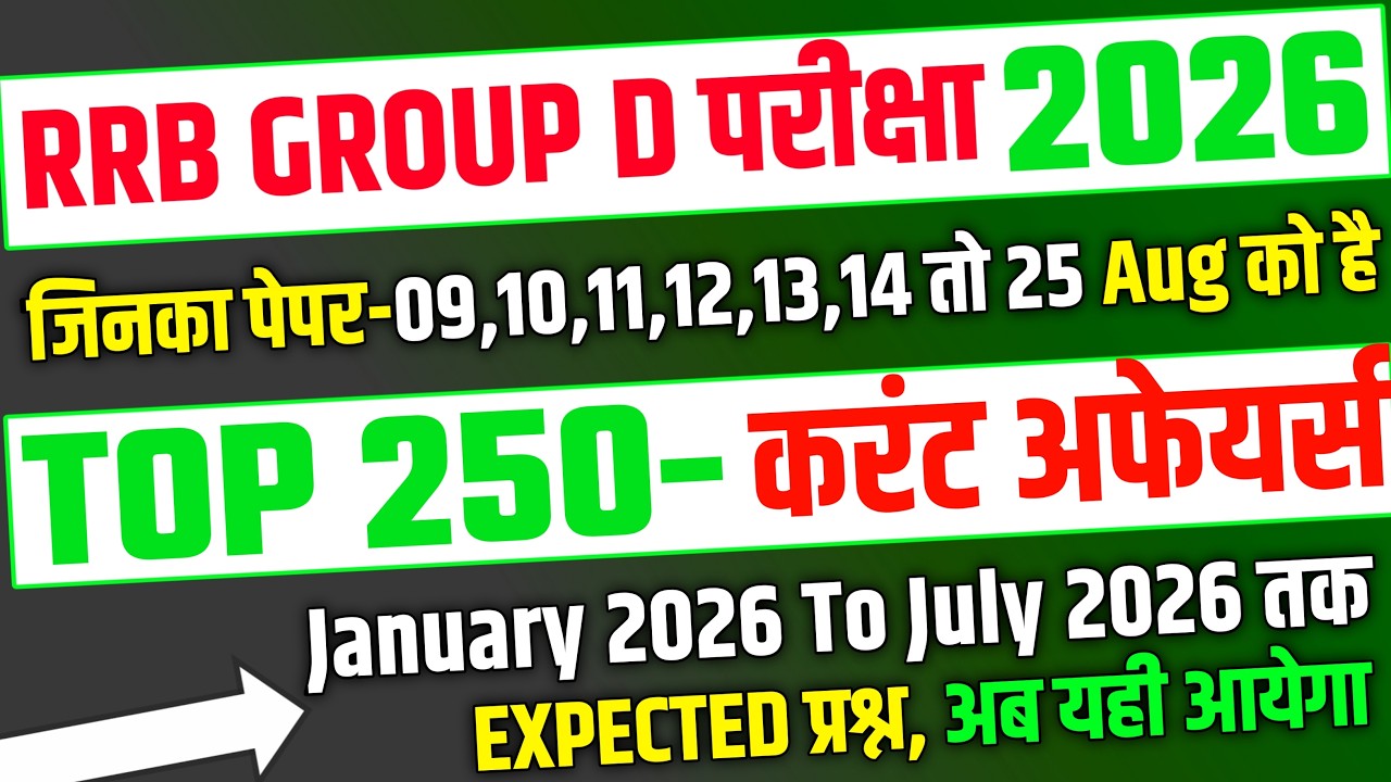 RRB Group D Exam 2026, Top 250 Current Affairs Jan To July 2026 | RRB Group D Exam Analysis 2026