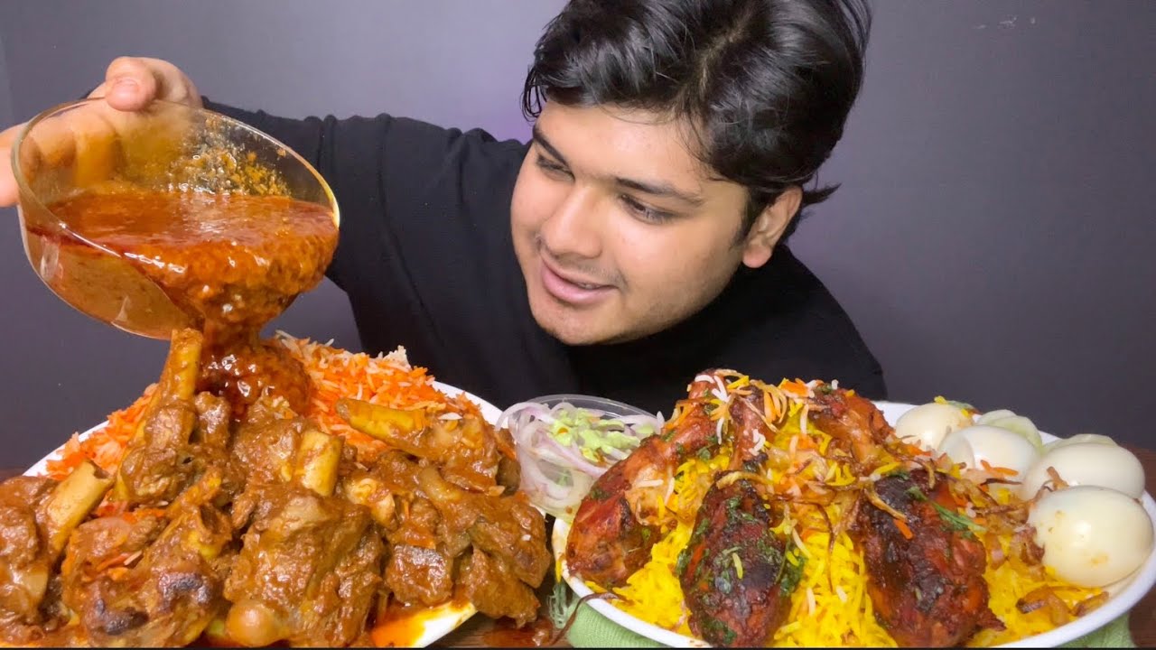 SPICY* MUTTON BIRYANI WITH MUTTON CURRY KORMA + CHICKEN BIRYANI WITH EGGS | EATING SHOW |MUKBANG
