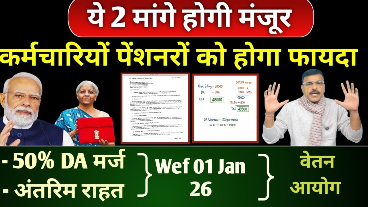 कर्मचारियों/ पेंशनरों की 2 बड़ी मांगे मंजूर, 50% DA मर्ज और अंतरिम राहत, 01 Jan 26 से फायदा