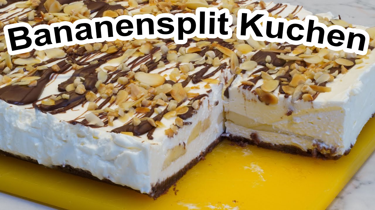 Bananensplit Kuchen ohne Backen - leckerer Frischkäse-Bananenkuchen